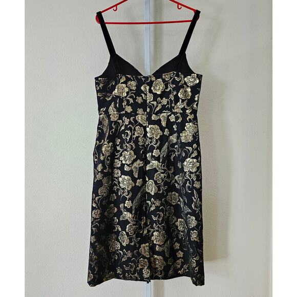 MAEVE Antropologie NWT Black & Gold Slim Jacquard Botanical Mini Dress Sz 14 - Picture 2 of 16
